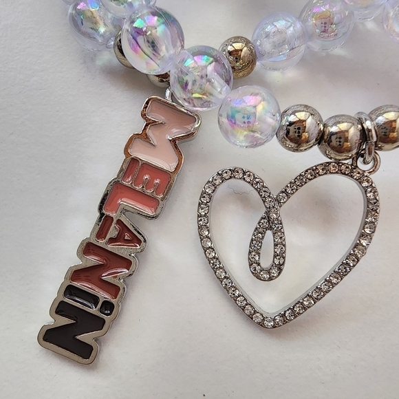 NWT Black Girl Melanin Afro Rainbow Heart AB Iridescent Ball Charm Bracelet Set - Picture 7 of 9